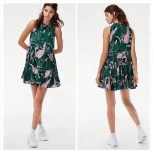 Aritzia Sunday Best Summer Mini Dress Green Pink Floral Print Women's Size Small
